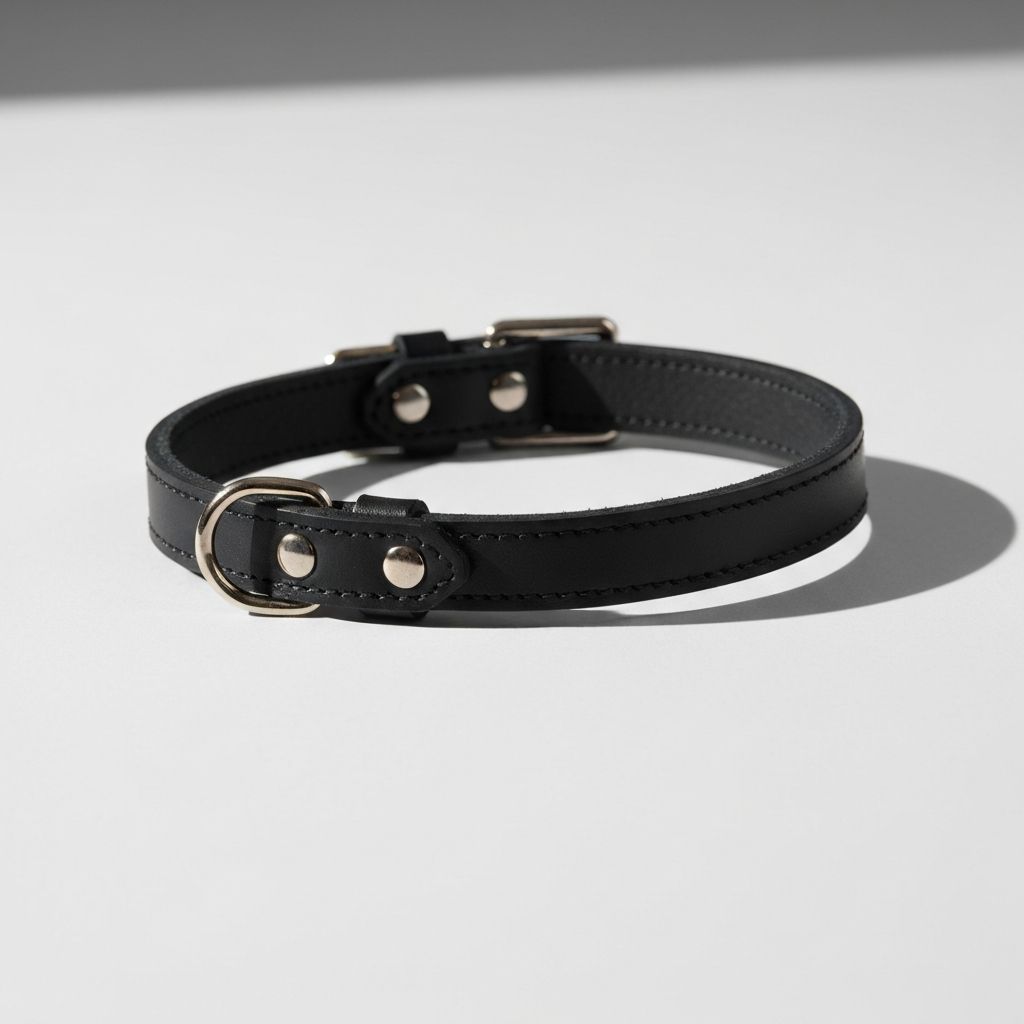 Schwarzes Lederband, schmal geschnitten, mit Metallring